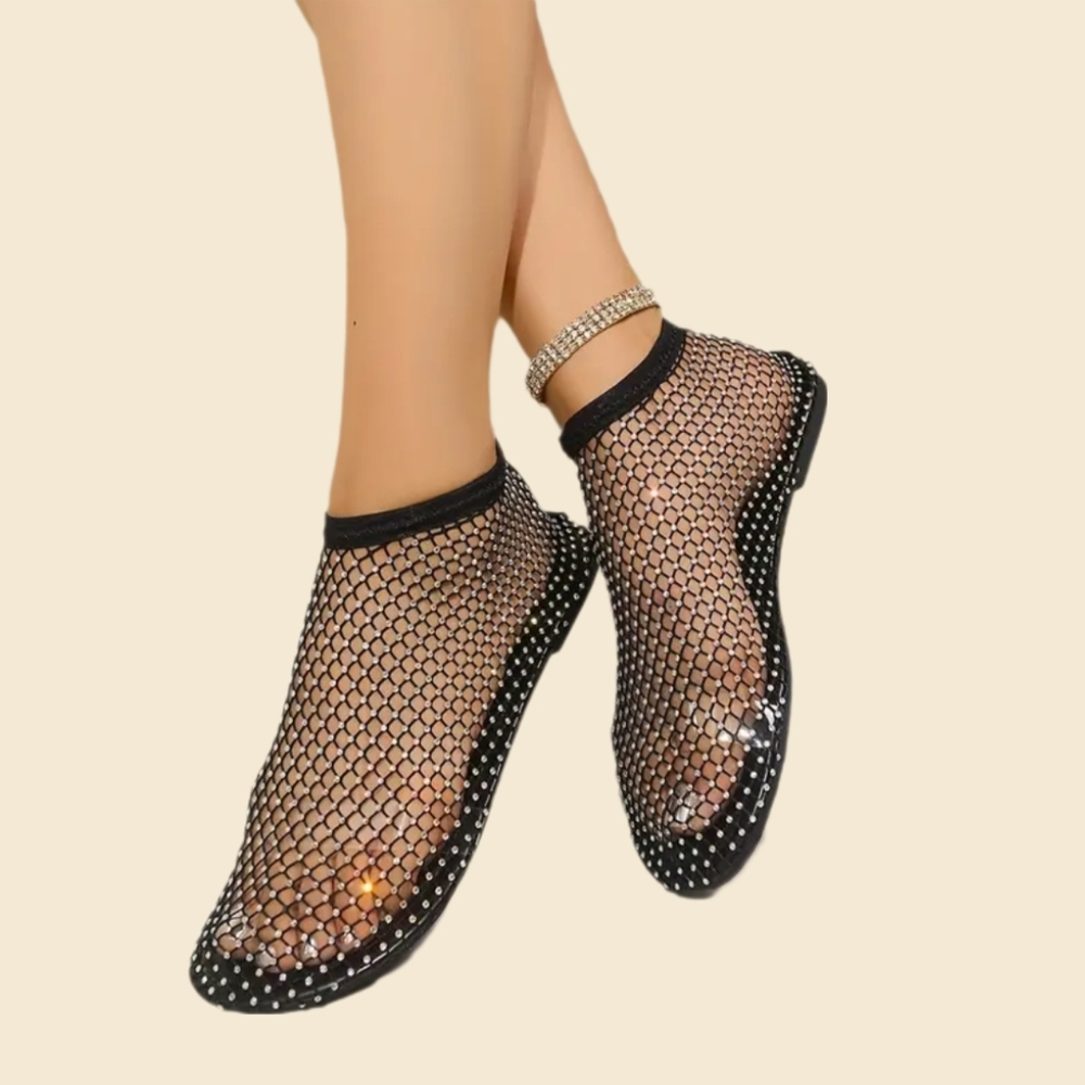 Rhinestone Black Mesh Sandals